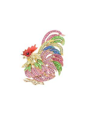 Tigerstars Multi Color Rhinestone Embellished Rooster Pin Brooch